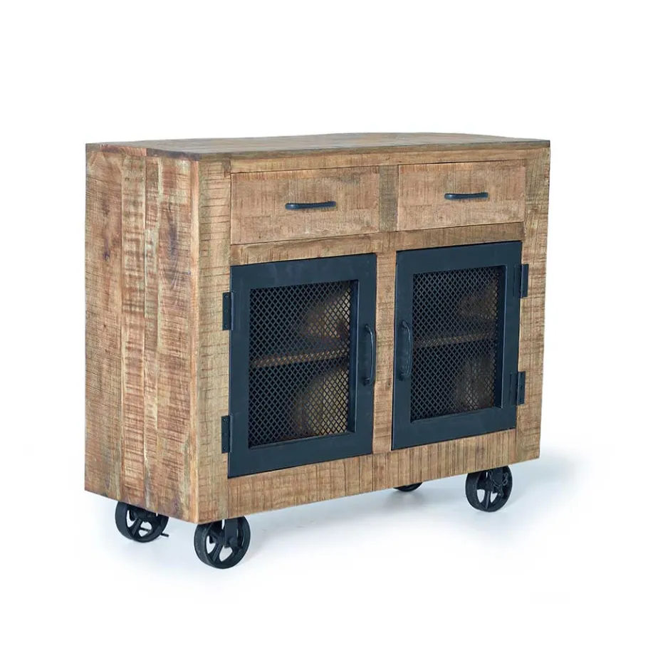Outlet Wohnen Industrial Kombi-Kommode auf Metall-Rädern - Thiano