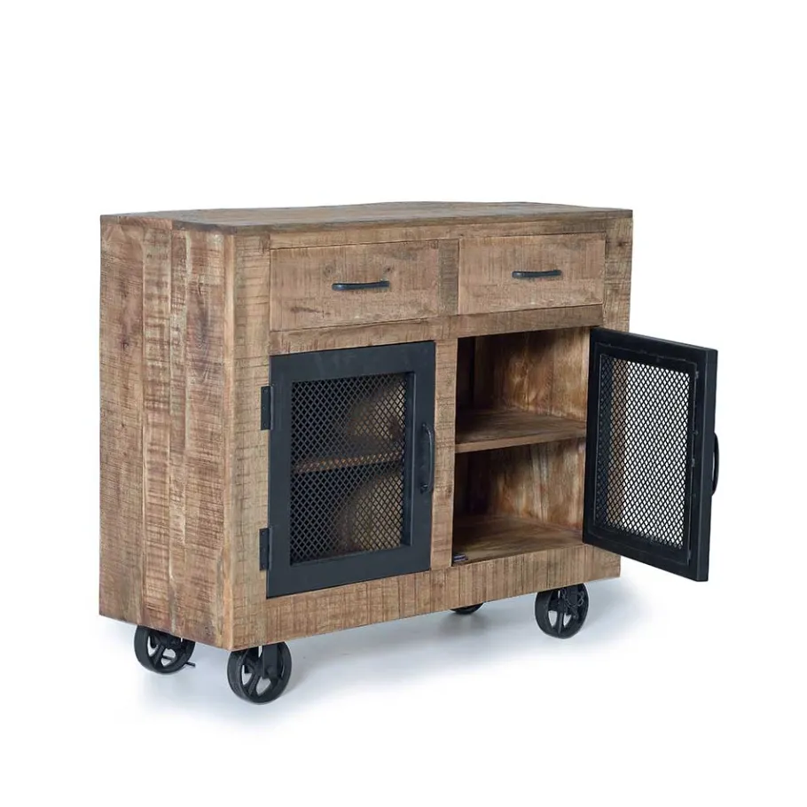 Outlet Wohnen Industrial Kombi-Kommode auf Metall-Rädern - Thiano