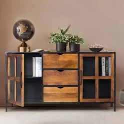 Sale Wohnen Industrial Kommode mit Glastüren - Hayato