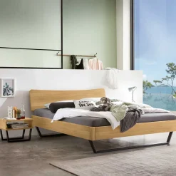 Outlet Wohnen Industrialbett in Eiche Hell mit Stahl - Oseidon