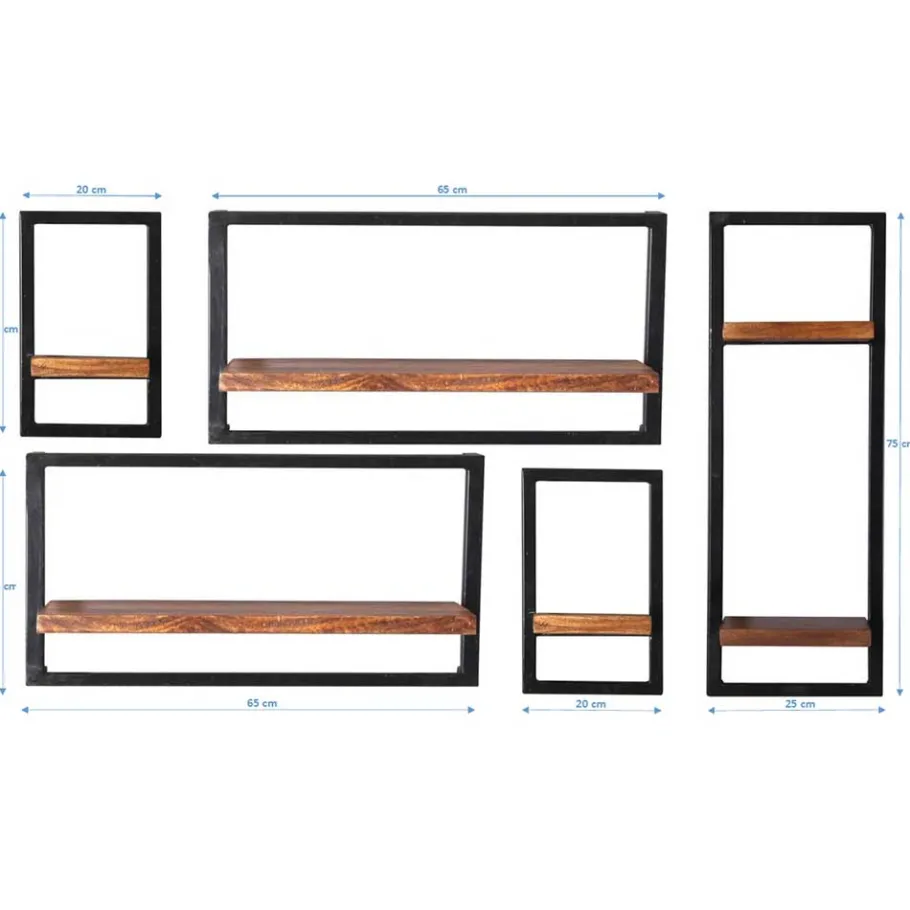 Discount Wohnen Industrie Look Regale für die Wand - Mendoza (fünfteilig)