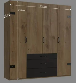 Clearance Wohnen Industry Kleiderschrank mit 200 cm Breite - Bram