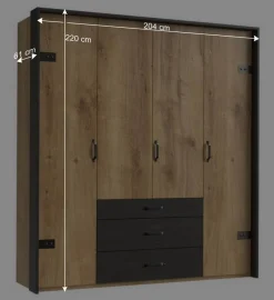 Clearance Wohnen Industry Kleiderschrank mit 200 cm Breite - Bram