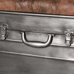 Online Wohnen Industry Truhenbank aus Stahl Uladan mit Kunstleder Polster Braun