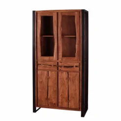 Best Wohnen Industry Vitrinenschrank Smantana aus Holz Akazie Cognac
