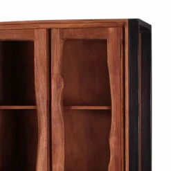 Best Wohnen Industry Vitrinenschrank Smantana aus Holz Akazie Cognac