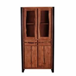 Best Wohnen Industry Vitrinenschrank Smantana aus Holz Akazie Cognac