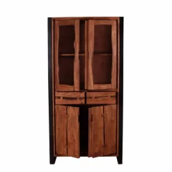 Best Wohnen Industry Vitrinenschrank Smantana aus Holz Akazie Cognac