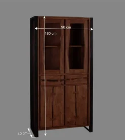 Best Wohnen Industry Vitrinenschrank Smantana aus Holz Akazie Cognac
