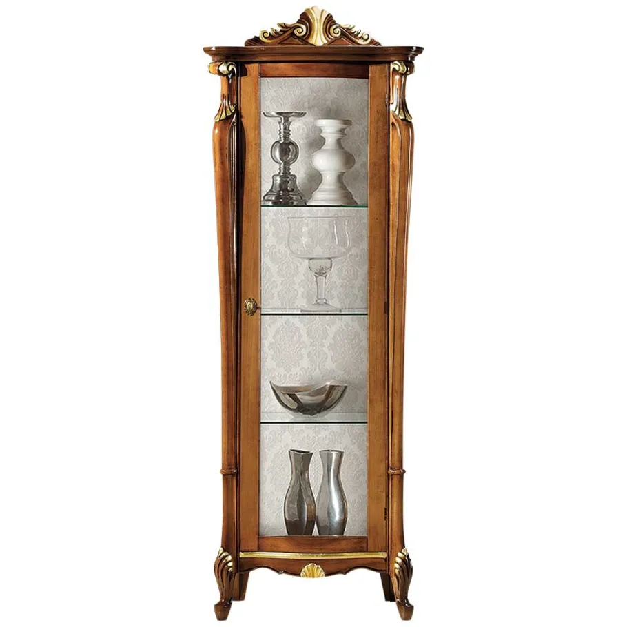 Outlet Wohnen Italienischer Vitrinenschrank in Nussbaum & Gold - Carlenna
