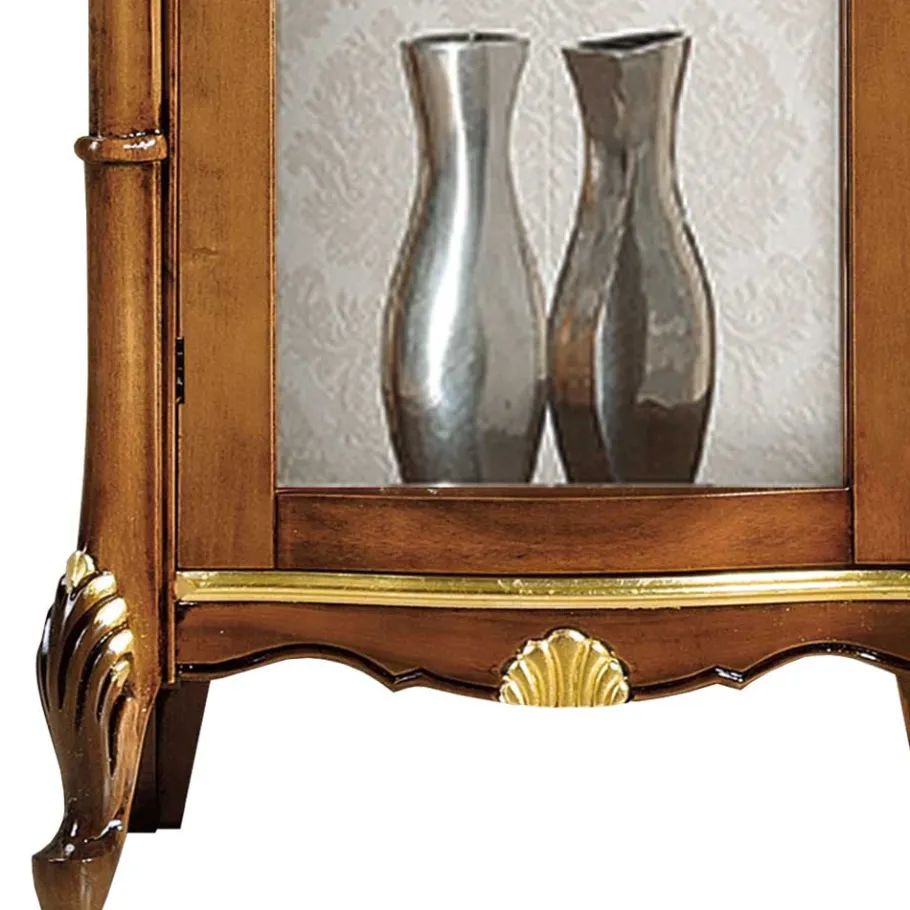 Outlet Wohnen Italienischer Vitrinenschrank in Nussbaum & Gold - Carlenna