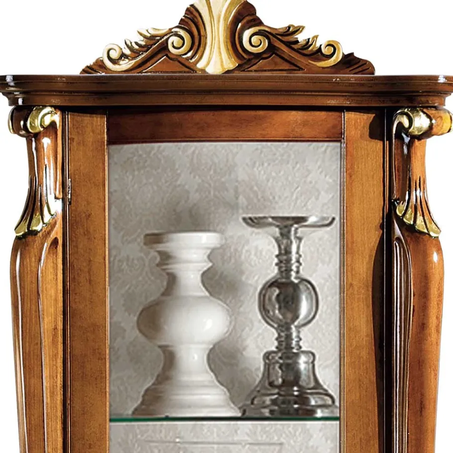 Outlet Wohnen Italienischer Vitrinenschrank in Nussbaum & Gold - Carlenna