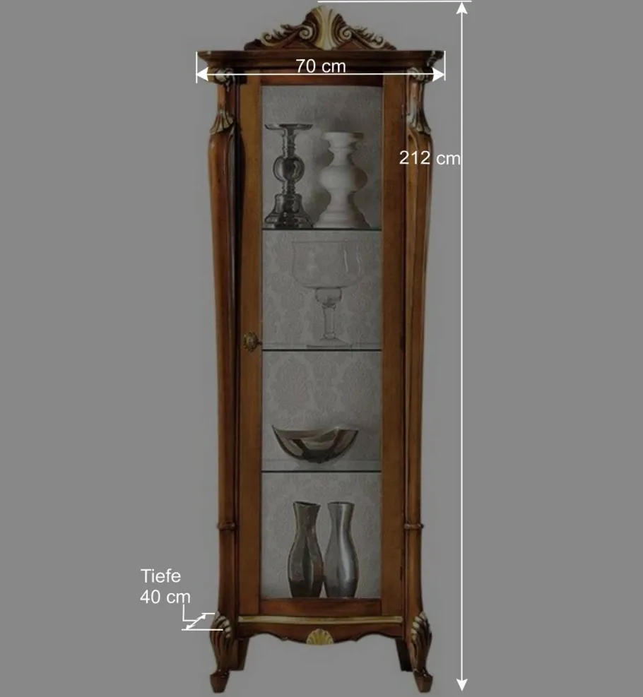 Outlet Wohnen Italienischer Vitrinenschrank in Nussbaum & Gold - Carlenna