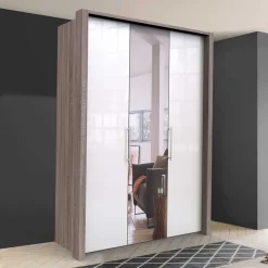 Outlet Wohnen Jugendzimmer Kleiderschrank mit Spiegel & Glas Weiß - Empresian