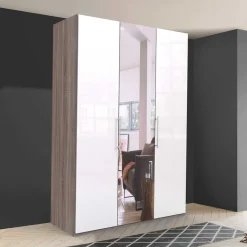 Outlet Wohnen Jugendzimmer Kleiderschrank mit Spiegel & Glas Weiß - Empresian