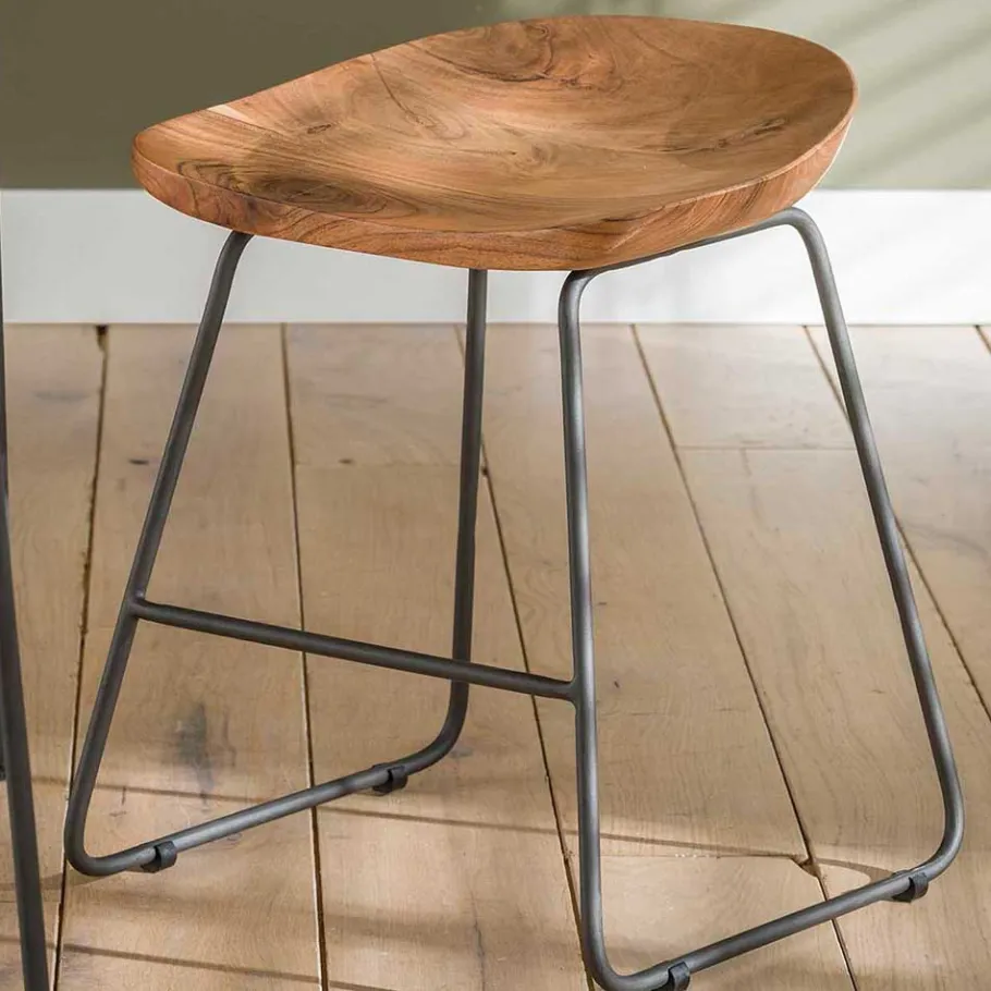 Hot Wohnen Küchenhocker mit Holzsitz & Bügelgestell - Ise (2er Set)