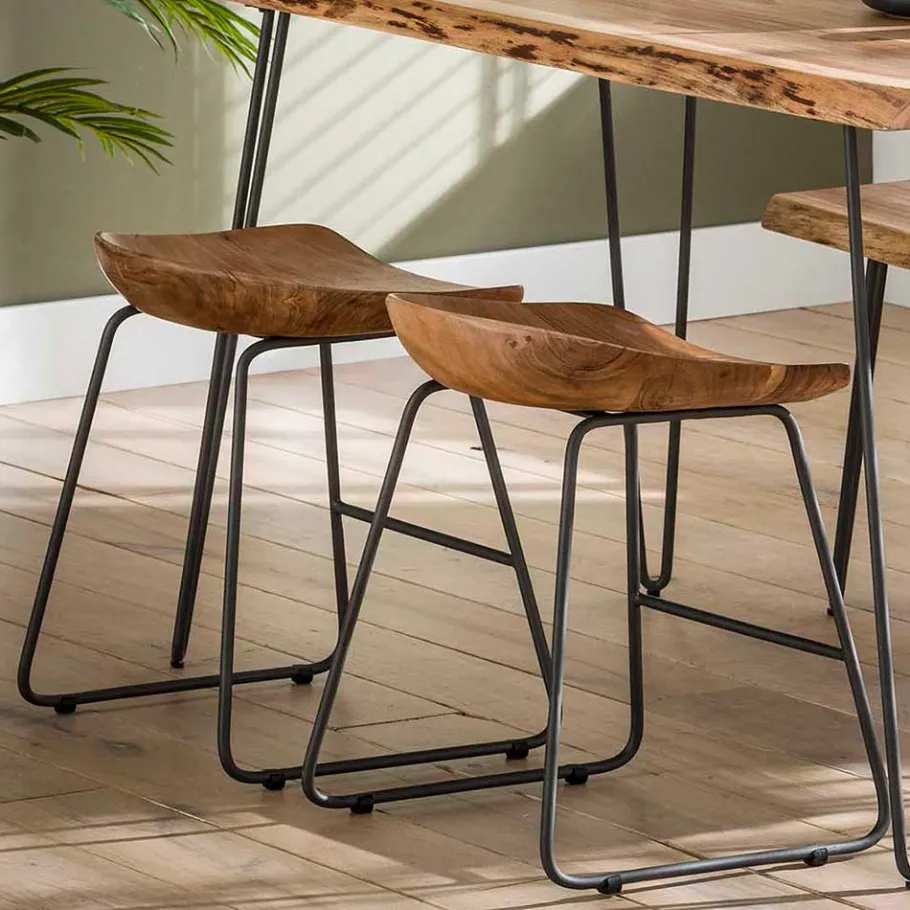 Hot Wohnen Küchenhocker mit Holzsitz & Bügelgestell - Ise (2er Set)
