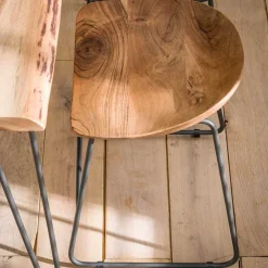 Hot Wohnen Küchenhocker mit Holzsitz & Bügelgestell - Ise (2er Set)