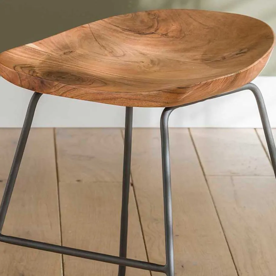 Hot Wohnen Küchenhocker mit Holzsitz & Bügelgestell - Ise (2er Set)