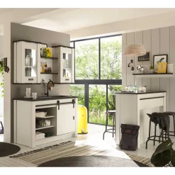Clearance Wohnen Küchenmöbel mit Theke in Weiß & Grau - Eture (sechsteilig)