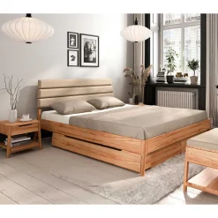 Best Wohnen Kernbuche Doppelbett mit Polsterkopfteil - Norklin