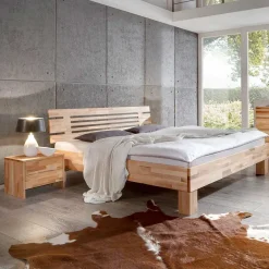 Wohnen Kernbuche Massivholzbett Bevallia mit Nachttisch (zweiteilig)
