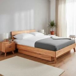 Online Wohnen Kernbuche Massivholz-Einzelbett 190cm lang - Junola
