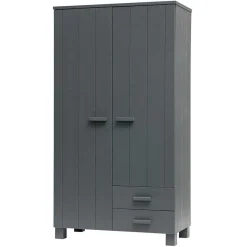 Best Wohnen Kiefernholz Kleiderschrank in Grau dunkel - Isnos I