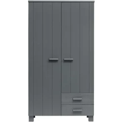 Best Wohnen Kiefernholz Kleiderschrank in Grau dunkel - Isnos I