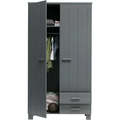 Best Wohnen Kiefernholz Kleiderschrank in Grau dunkel - Isnos I