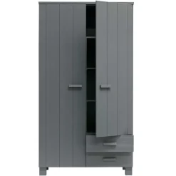Best Wohnen Kiefernholz Kleiderschrank in Grau dunkel - Isnos I