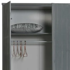 Wohnen Kiefernholz Kleiderschrank in Dunkelgrau - Isnos