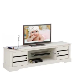 Clearance Wohnen Kiefernholz TV Unterschrank in Weiß mit Schwarz - Manduza