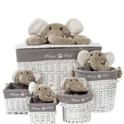 Best Wohnen Kinderzimmer Korb Set mit Elefantenköpfen Plüsch - Isipia (fünfteilig)