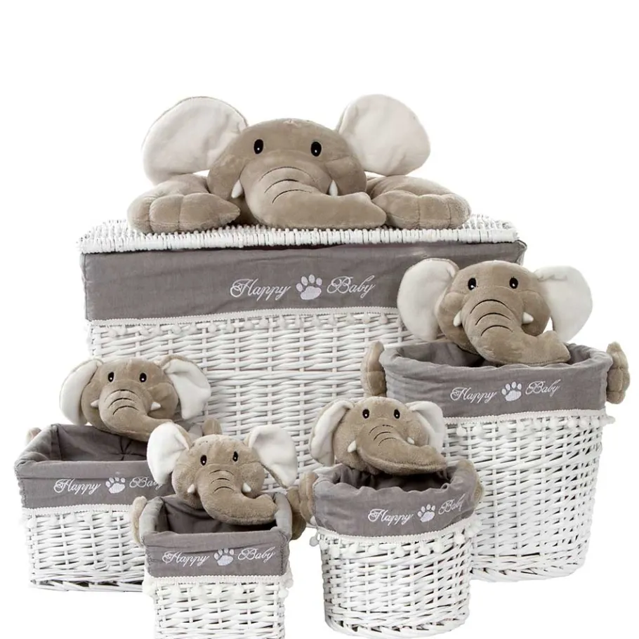 Best Wohnen Kinderzimmer Korb Set mit Elefantenköpfen Plüsch - Isipia (fünfteilig)
