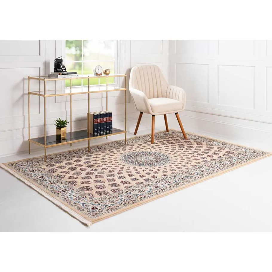 Outlet Wohnen Klassischer Teppich in Hellbraun & Creme & Mehrfarbig - Dortina