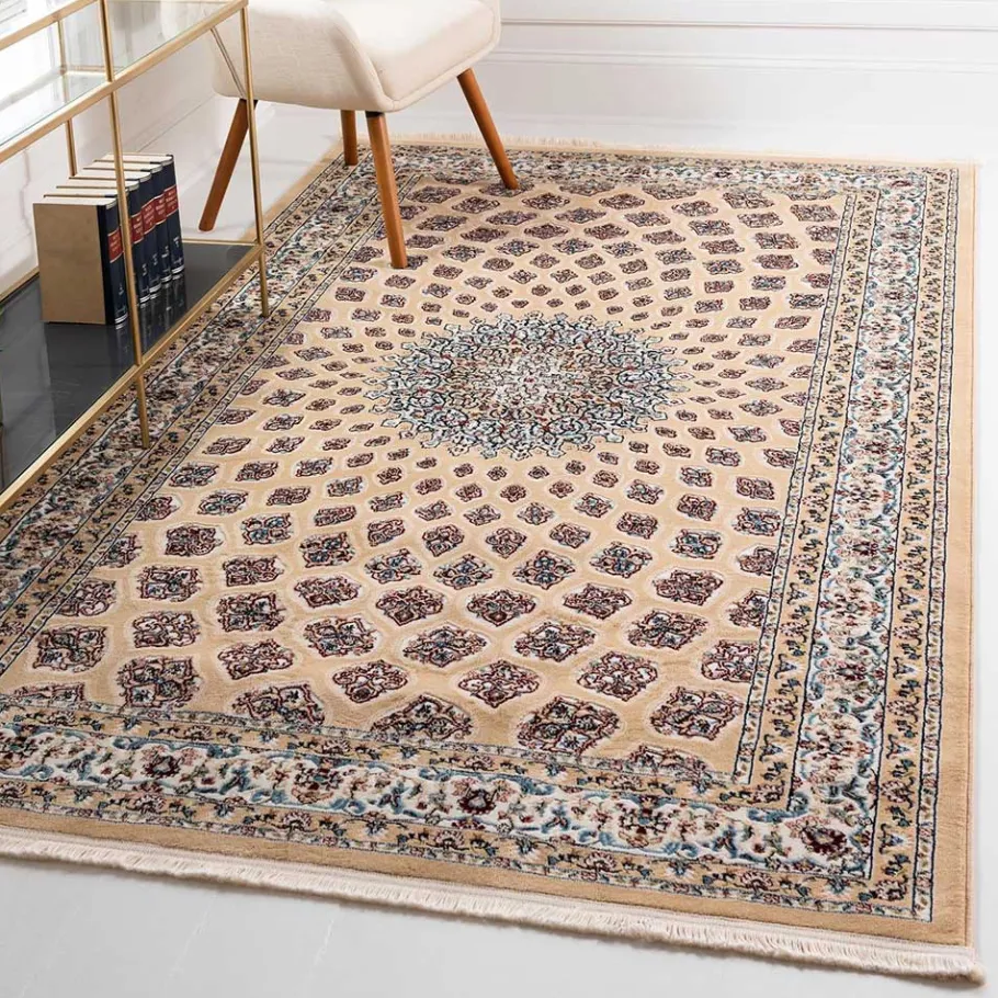Outlet Wohnen Klassischer Teppich in Hellbraun & Creme & Mehrfarbig - Dortina