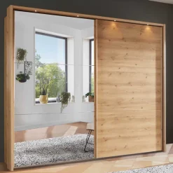 Online Wohnen Kleiderschrank in Eiche Bianco & Spiegel - Paniola