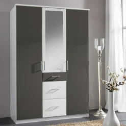 Best Wohnen Kleiderschrank in Weiß & Dunkelgrau - Vanila I