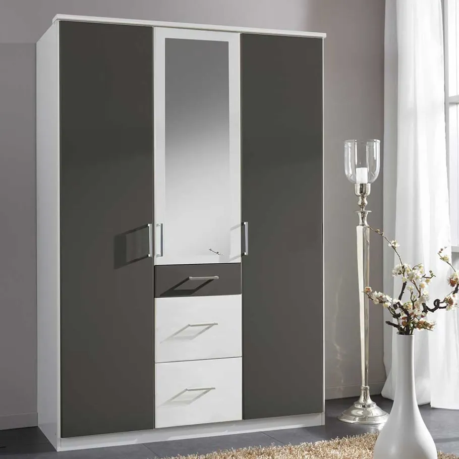 Best Wohnen Kleiderschrank in Weiß & Dunkelgrau - Vanila I
