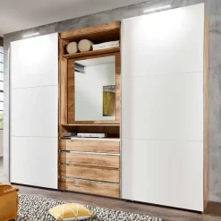 Clearance Wohnen Kleiderschrank in Weiß & Plankeneiche Optik - Stufania