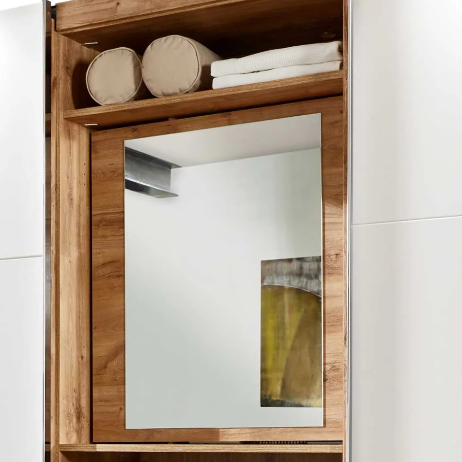 Clearance Wohnen Kleiderschrank in Weiß & Plankeneiche Optik - Stufania