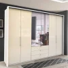Hot Wohnen Kleiderschrank mit Schubladen & Falttüren in Creme Glas - Zidarie