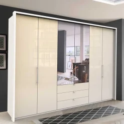Hot Wohnen Kleiderschrank mit Schubladen & Falttüren in Creme Glas - Zidarie