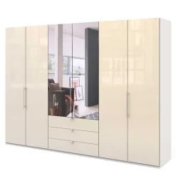 Hot Wohnen Kleiderschrank mit Schubladen & Falttüren in Creme Glas - Zidarie