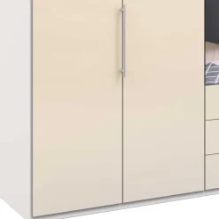 Hot Wohnen Kleiderschrank mit Schubladen & Falttüren in Creme Glas - Zidarie