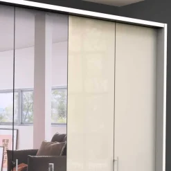 Hot Wohnen Kleiderschrank mit Schubladen & Falttüren in Creme Glas - Zidarie