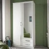Sale Wohnen Kleiderschrank mit Spiegel in Weiß & Chrom - Miracella