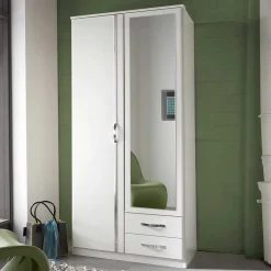 Sale Wohnen Kleiderschrank mit Spiegel in Weiß & Chrom - Miracella