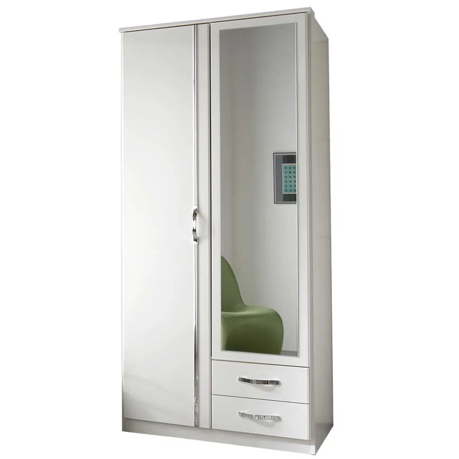 Sale Wohnen Kleiderschrank mit Spiegel in Weiß & Chrom - Miracella